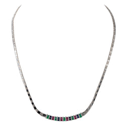 Collier en or blanc émeraude rubis et diamants - Castafiore