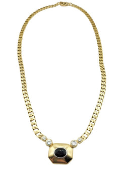Collier en or jaune, motif central avec un saphir cabochon et des diamants - Castafiore