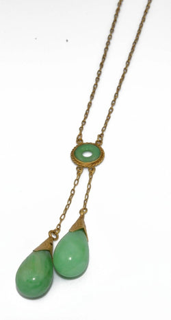 Collier en or jaune négligé en pampille de jade - Castafiore