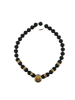 Collier en or jaune , perles d'onyx et citrine - Castafiore