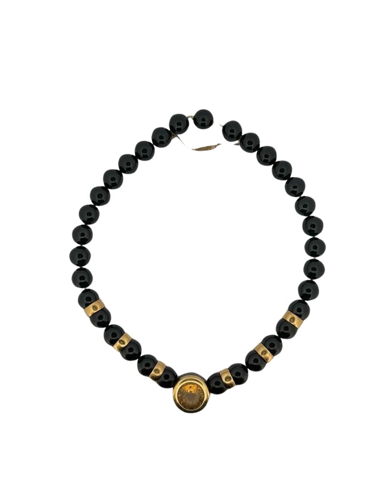 Collier en or jaune , perles d'onyx et citrine - Castafiore