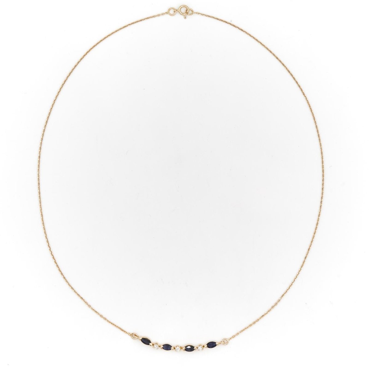 Collier fin en or jaune, diamants et saphir - Castafiore