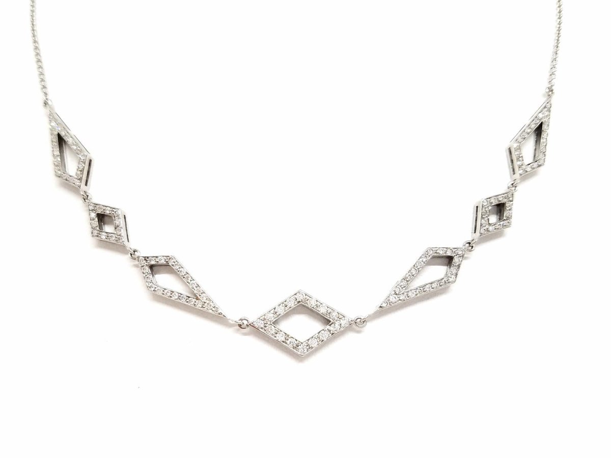 Collier géométrique en or blanc pavé diamants - Castafiore