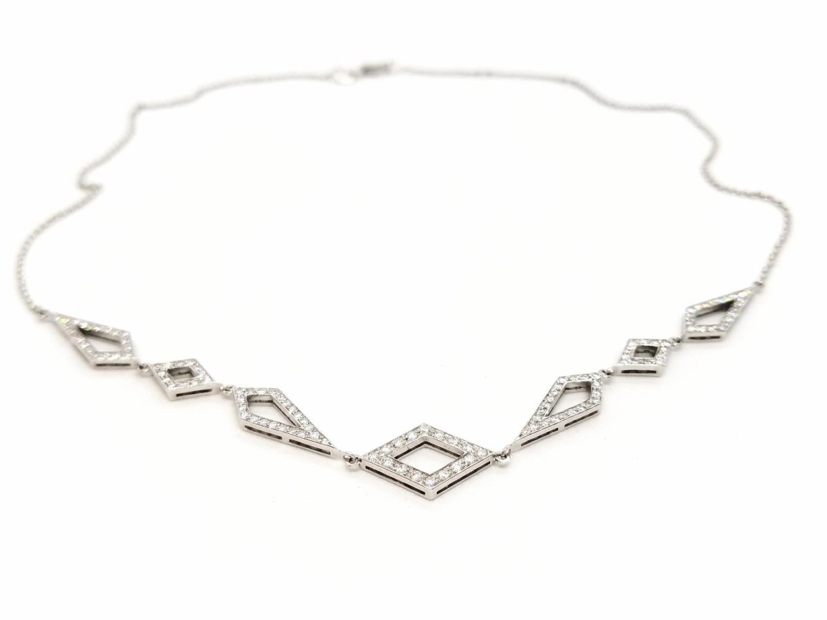 Collier géométrique en or blanc pavé diamants - Castafiore