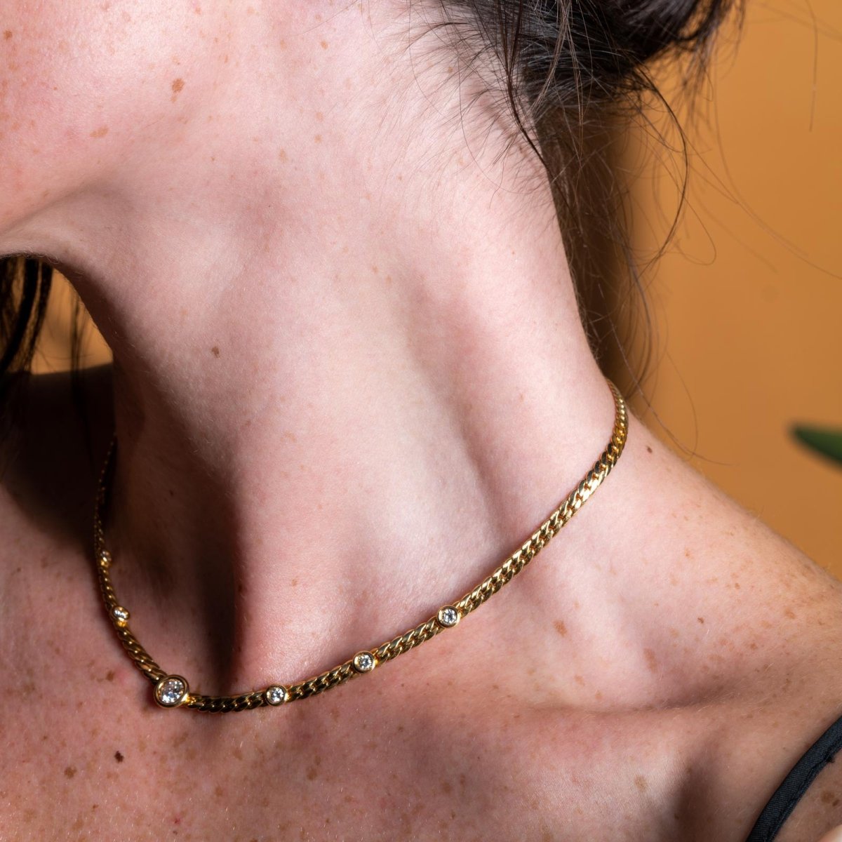 Collier Maille anglaise en or jaune et diamants - Castafiore