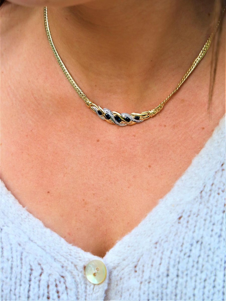 Collier Maille anglaise Or jaune Saphir - Castafiore