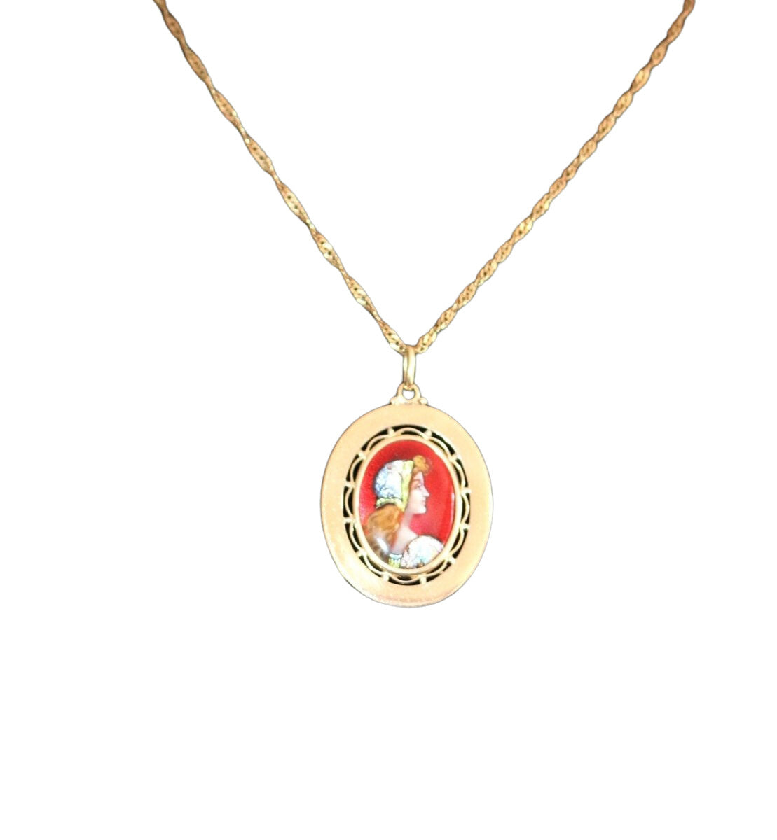 Collier Médaille en Pendentif en or jaune et en émail de Limoges - Castafiore