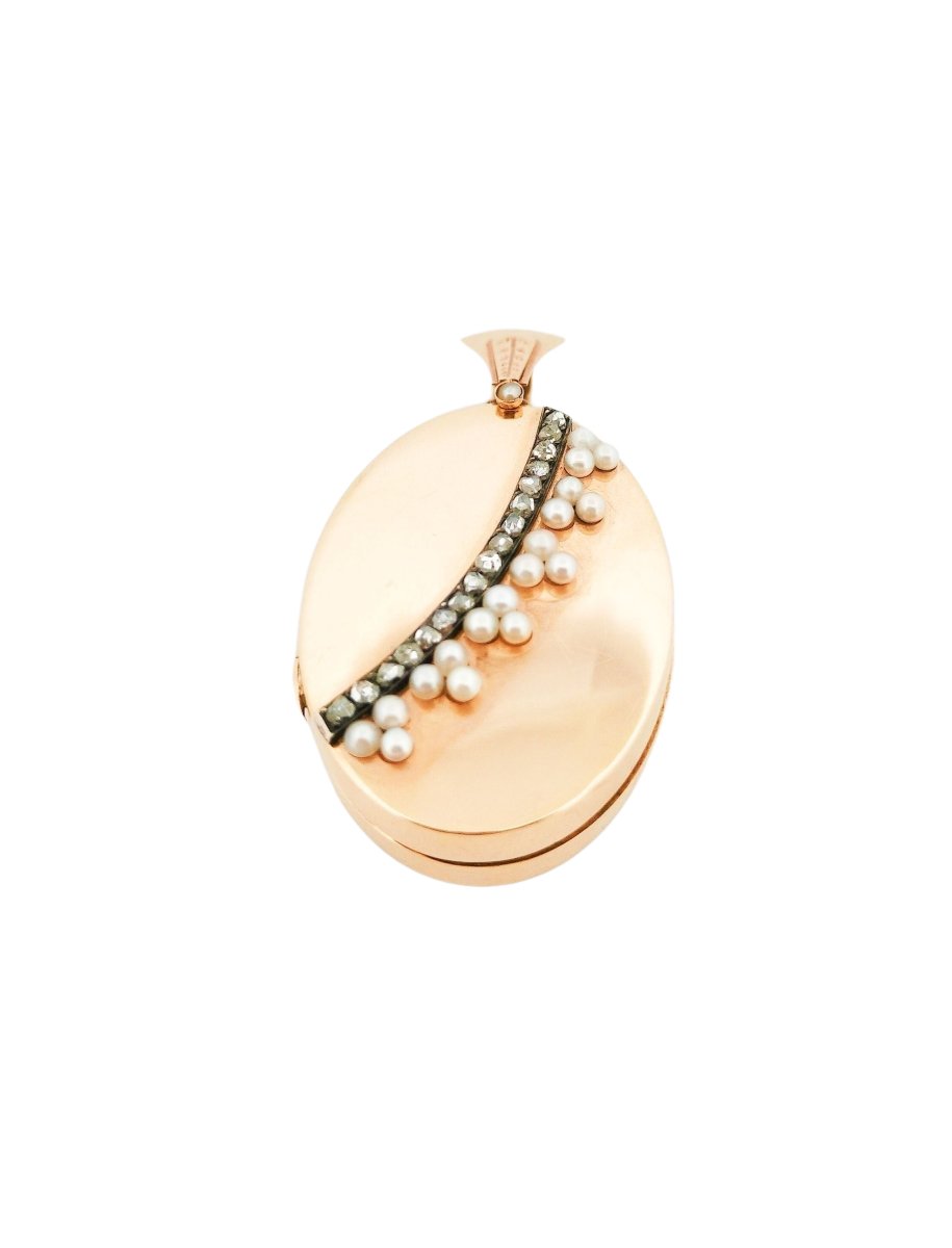 Collier Médaillon Souvenir en or rose, perles et diamants - Castafiore