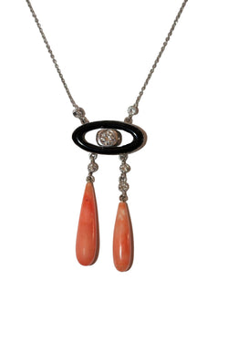 Collier Négligé en or blanc, corail, onyx et diamants - Castafiore