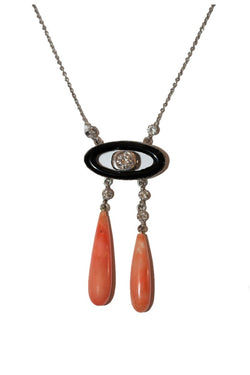 Collier Négligé en or blanc, corail, onyx et diamants - Castafiore