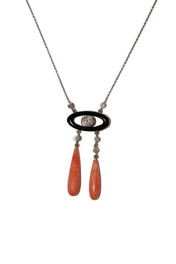 Collier Négligé en or blanc, corail, onyx et diamants - Castafiore