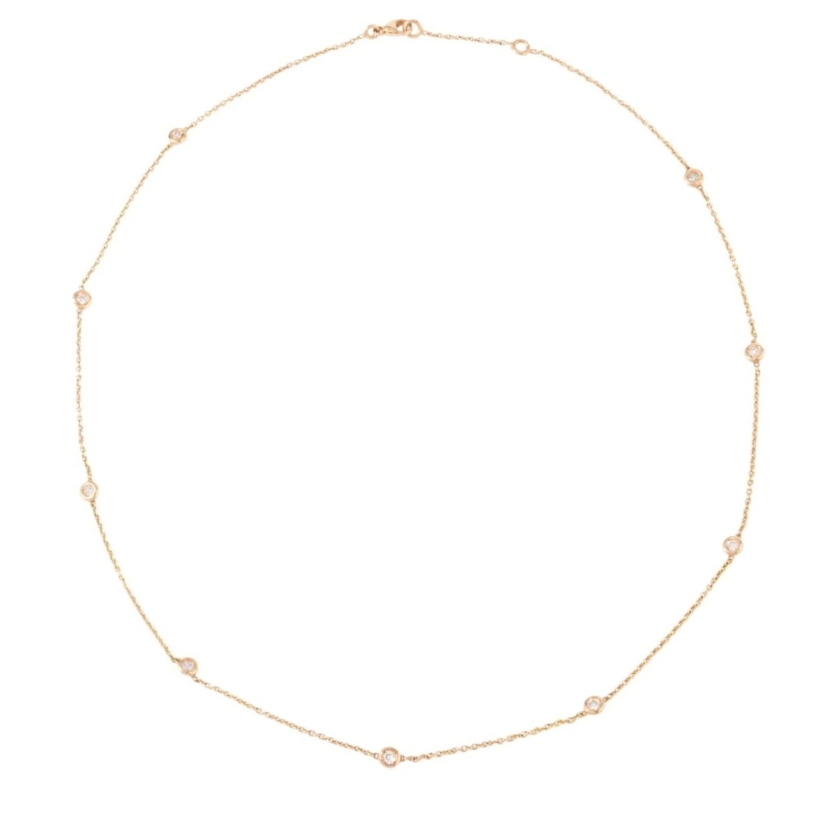 Collier or jaune intercalé de 9 diamants sur maille forçat en sertis clos. - Castafiore