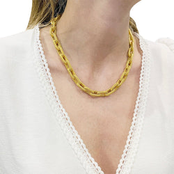 Collier or jaune, maille marine. - Castafiore