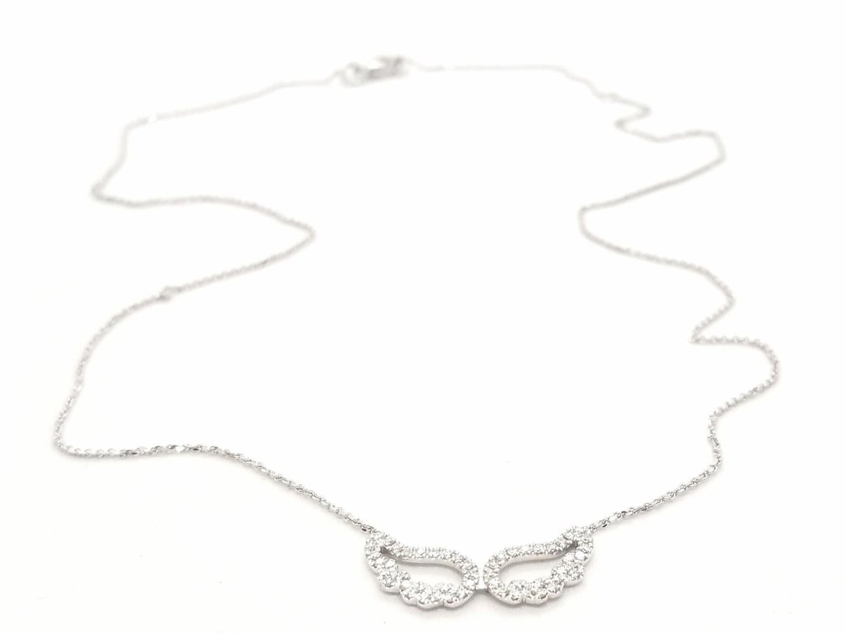 Collier Pendentif Aile d'ange en or blanc et diamants - Castafiore