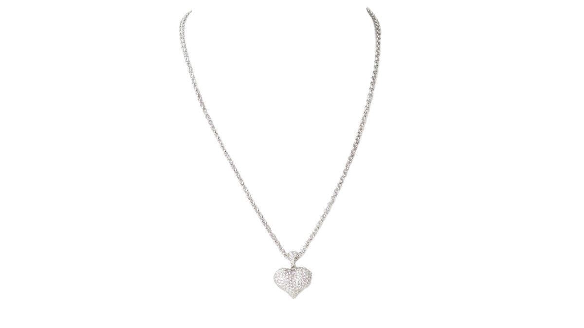 Collier pendentif coeur en or blanc et diamants - Castafiore