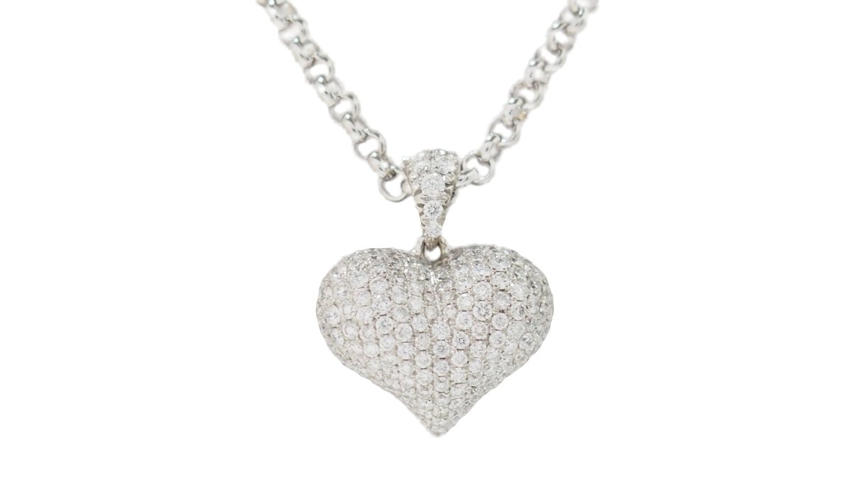 Collier pendentif coeur en or blanc et diamants - Castafiore