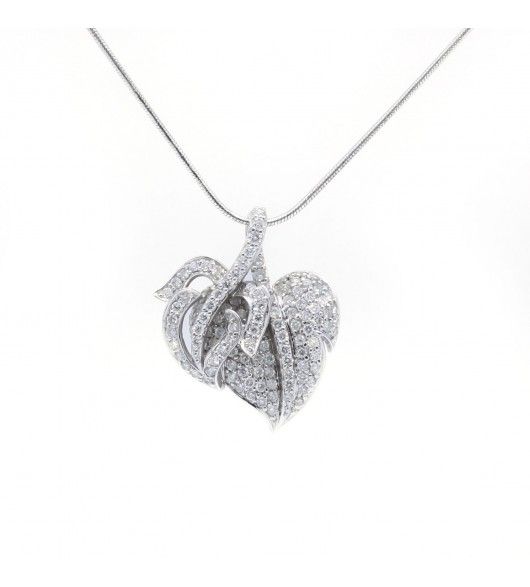 Collier Pendentif coeur en or blanc pavé diamants - Castafiore