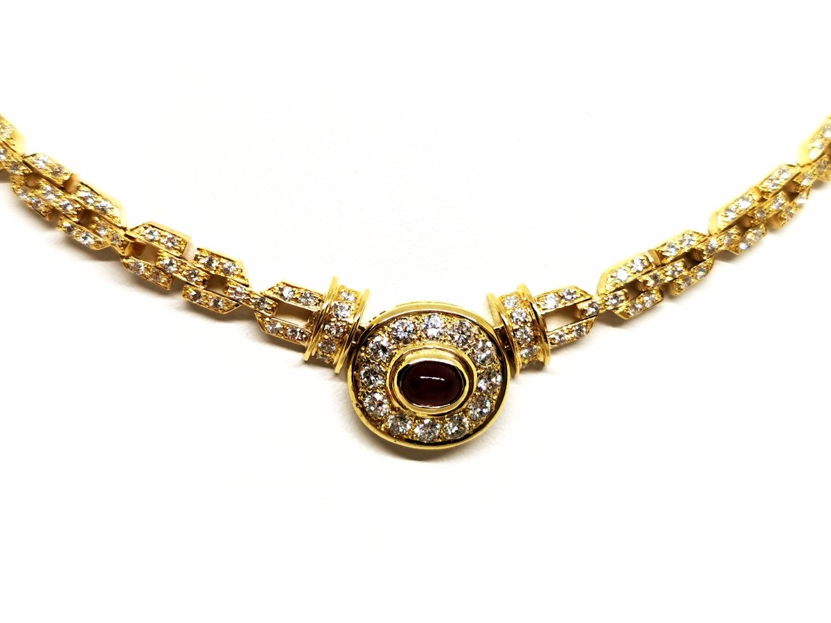 Collier Pendentif en or jaune, diamants et rubis - Castafiore
