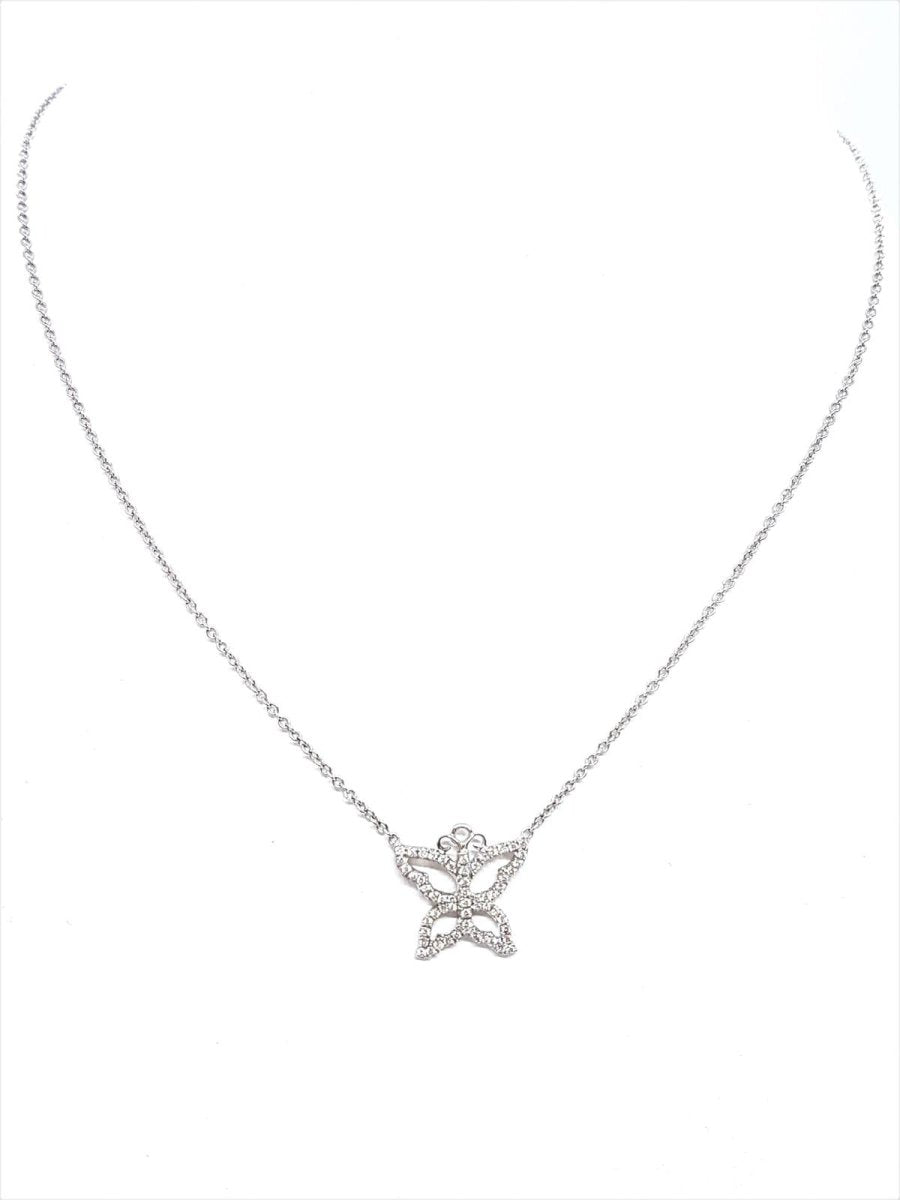 Collier Pendentif papillon en or blanc pavé diamants - Castafiore