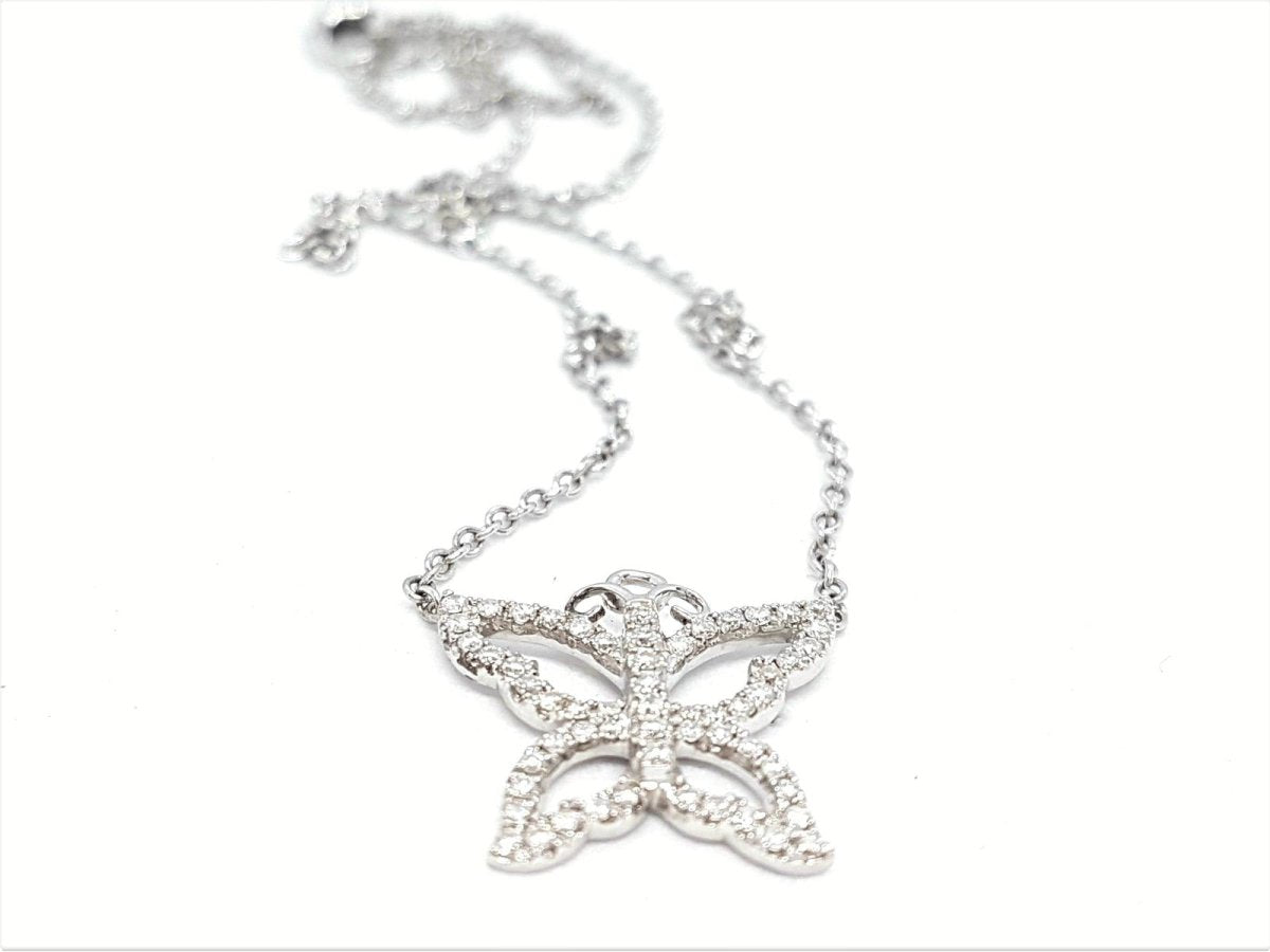 Collier Pendentif papillon en or blanc pavé diamants - Castafiore