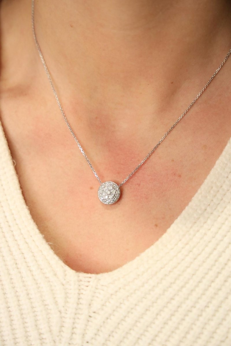 Collier Pendentif rond en or blanc et diamant - Castafiore