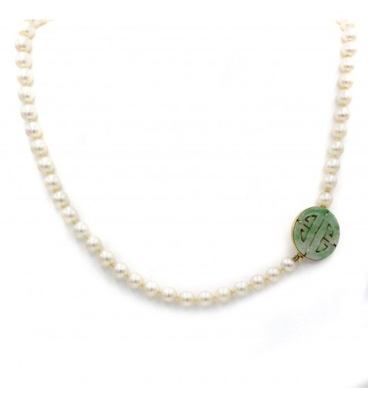 Collier- Perles de culture. or et Jadéite - Castafiore