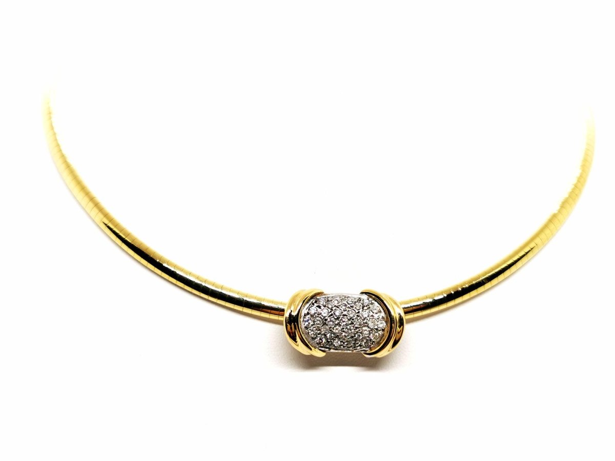 Collier Ras de cou maille oméga en 2 ors et diamants - Castafiore