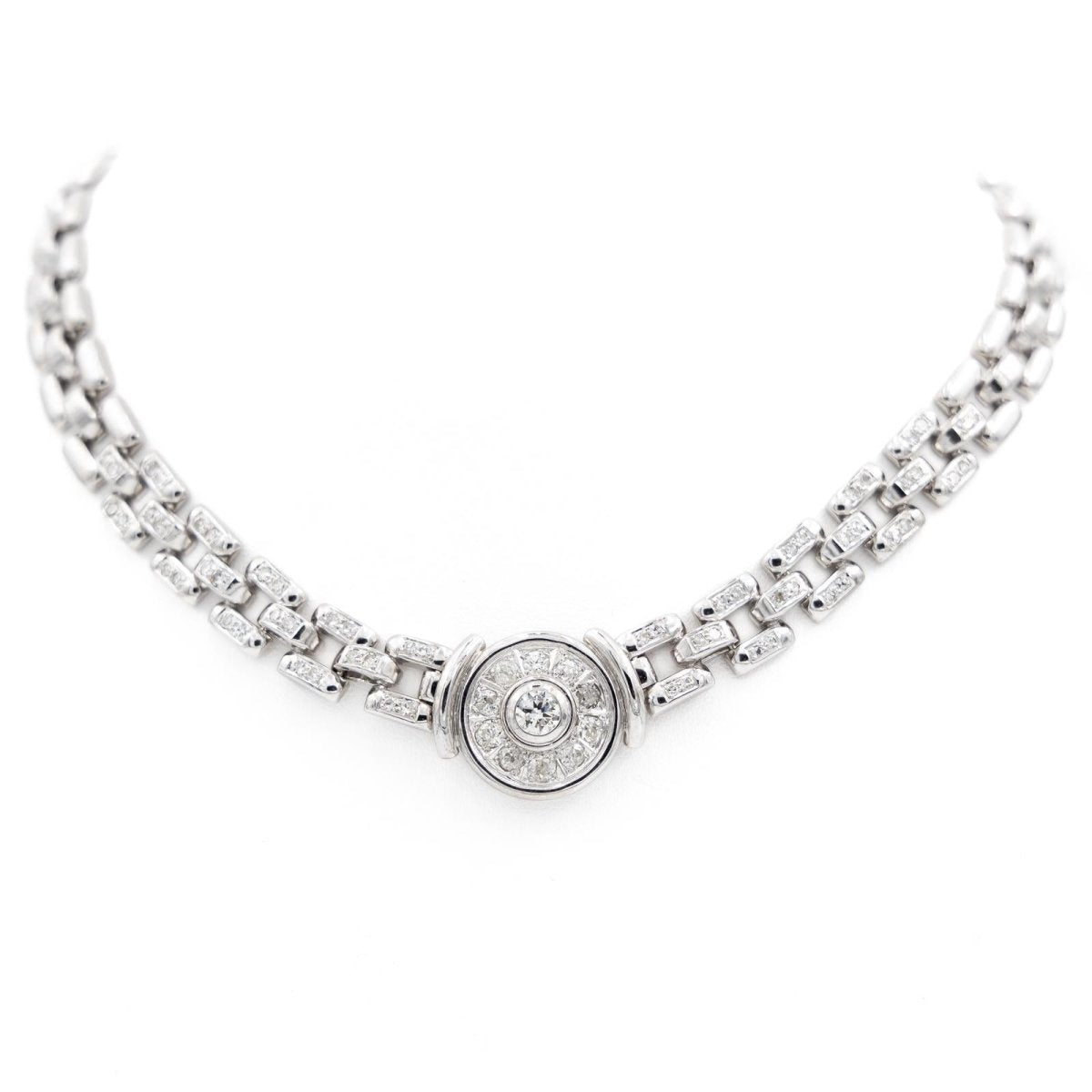 Collier Ras de cou maille or blanc et diamants - Castafiore