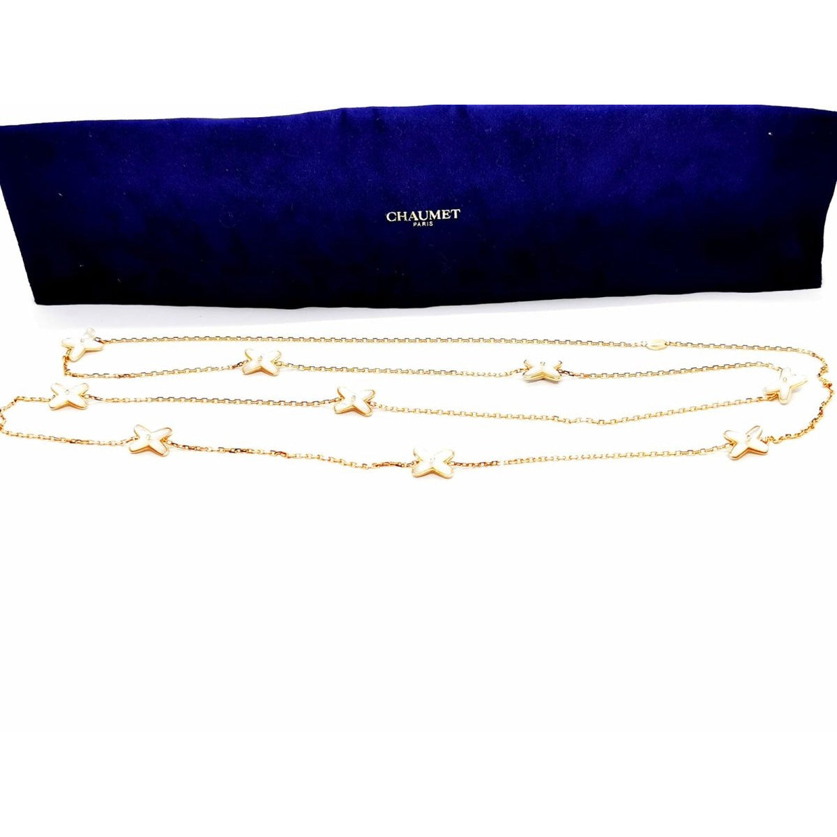 Collier Sautoir CHAUMET "Jeux de liens" en or rose, nacre et diamants - Castafiore