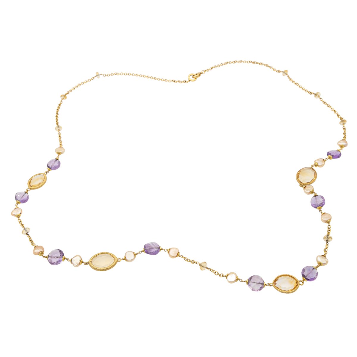 Collier Sautoir en or jaune, améthystes et citrines - Castafiore