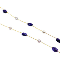 Collier Sautoir en or jaune, améthystes et perles - Castafiore