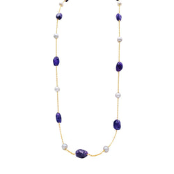 Collier Sautoir en or jaune, améthystes et perles - Castafiore