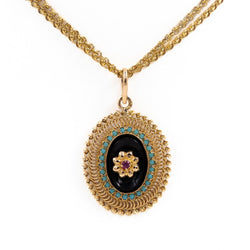 Collier Sautoir en or jaune, rubis, turquoise et onyx - Castafiore