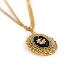 Collier Sautoir en or jaune, rubis, turquoise et onyx - Castafiore