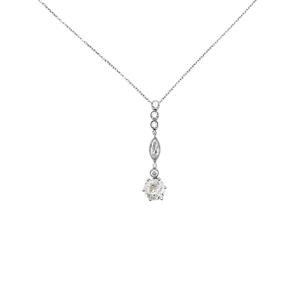 Collier style Art Déco en or blanc platine et diamants - Castafiore
