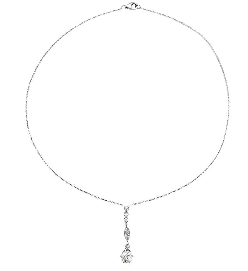 Collier style Art Déco en or blanc platine et diamants - Castafiore