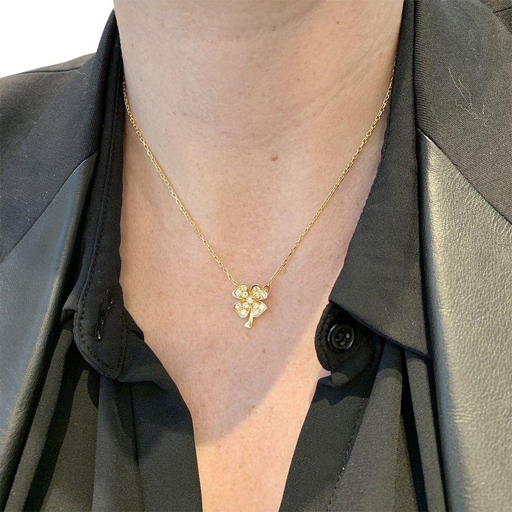 Collier trèfle en or jaune serti de brillants - Castafiore