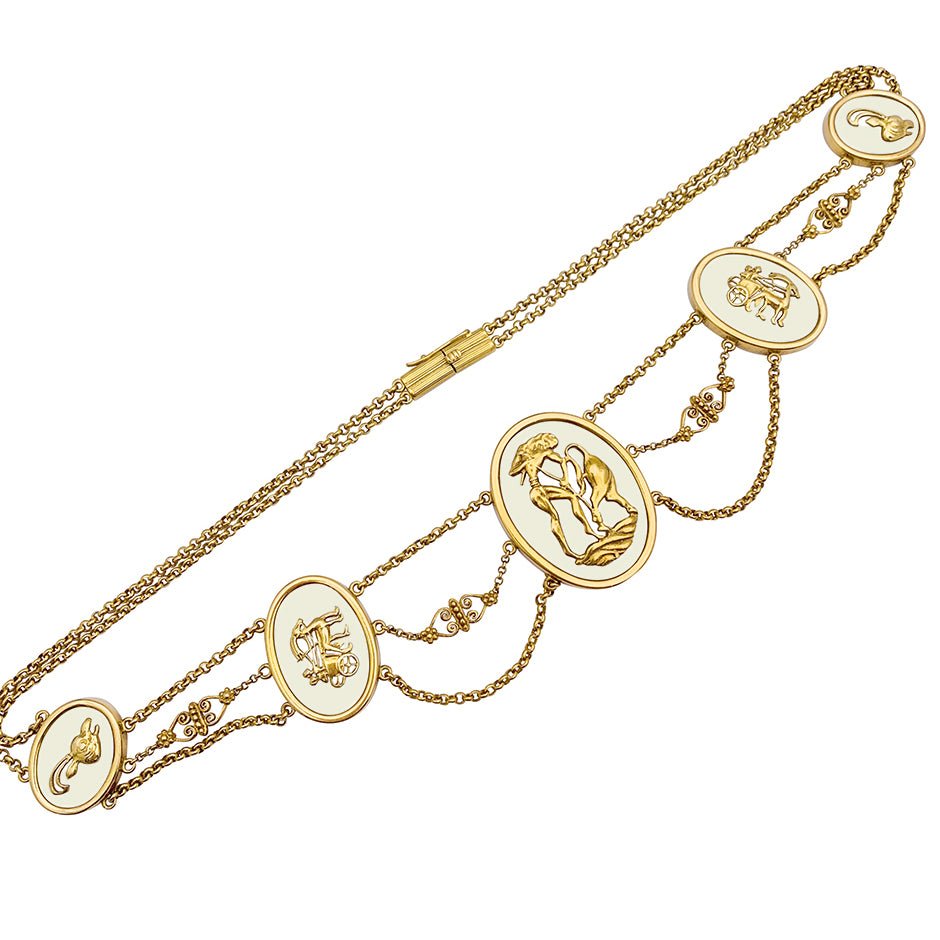 Collier vintage Lalaounis, "The Shield of Achilles", or jaune, cristal de roche. - Castafiore