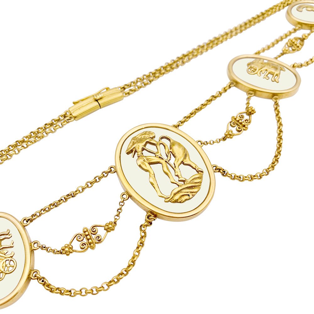 Collier vintage Lalaounis, "The Shield of Achilles", or jaune, cristal de roche. - Castafiore
