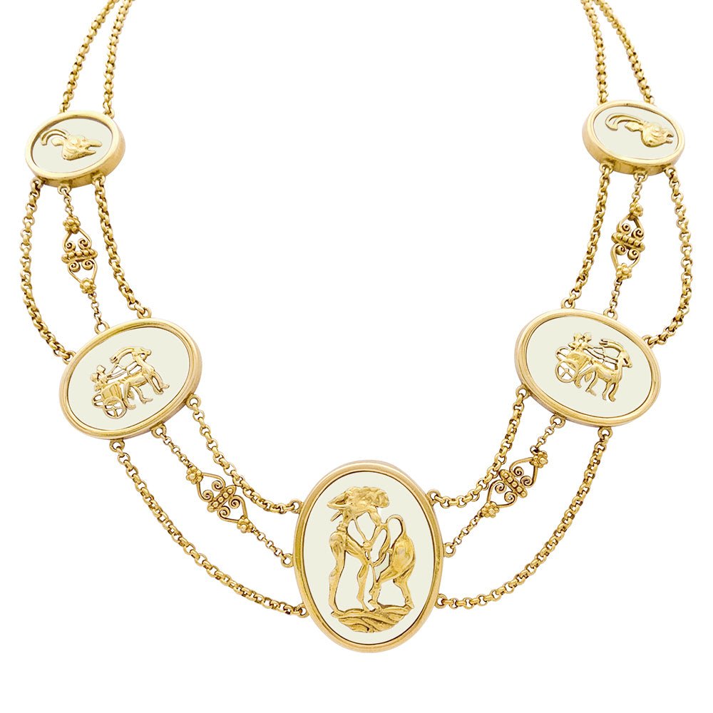 Collier vintage Lalaounis, "The Shield of Achilles", or jaune, cristal de roche. - Castafiore