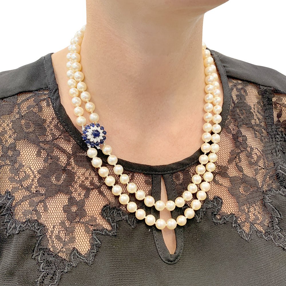 Collier vintage perles, saphirs et diamants. - Castafiore