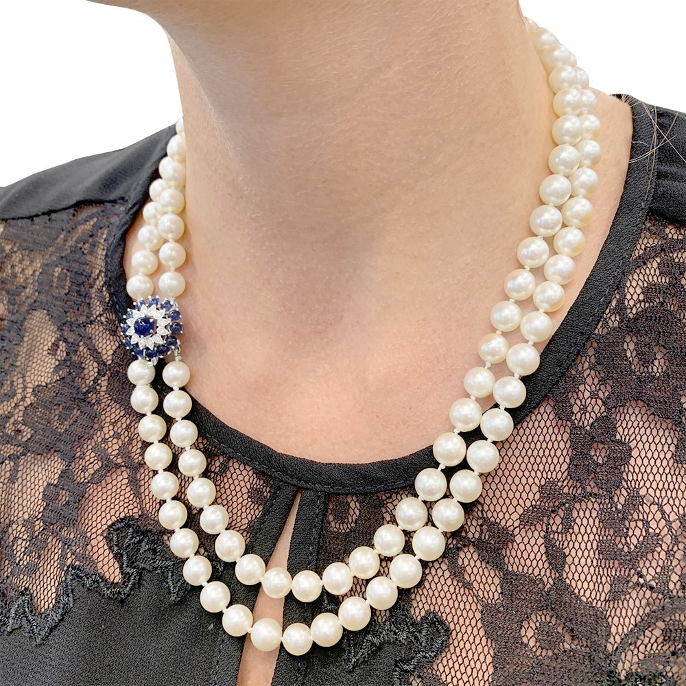 Collier vintage perles, saphirs et diamants. - Castafiore