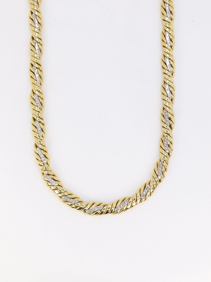 Collier vintage tressé en 2 tons d’or et diamants - Castafiore