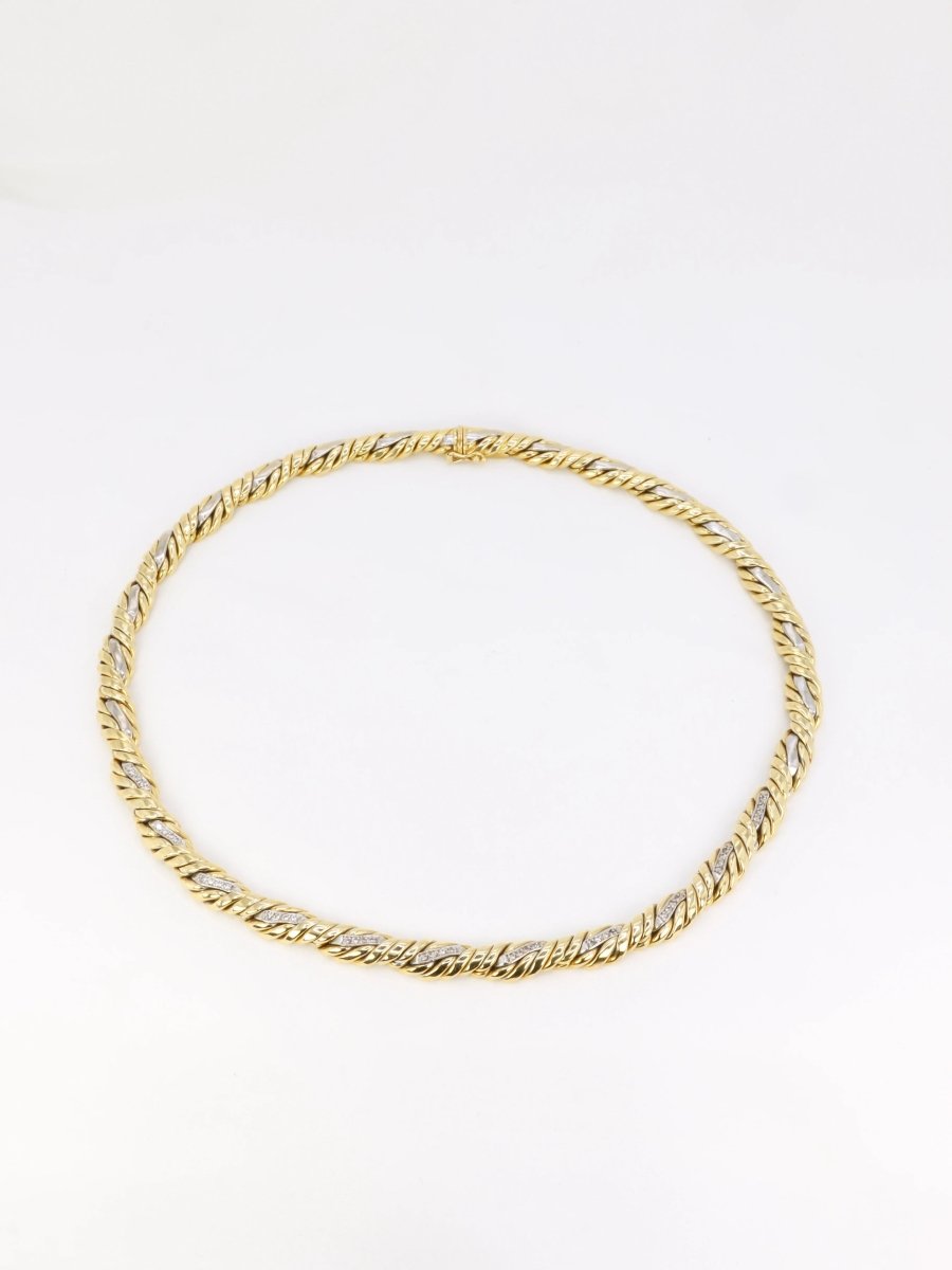 Collier vintage tressé en 2 tons d’or et diamants - Castafiore