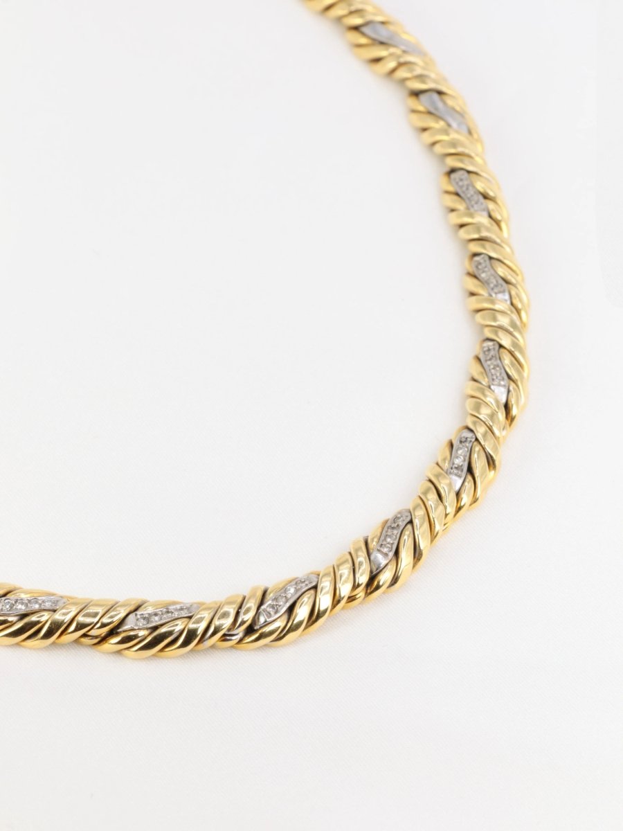 Collier vintage tressé en 2 tons d’or et diamants - Castafiore