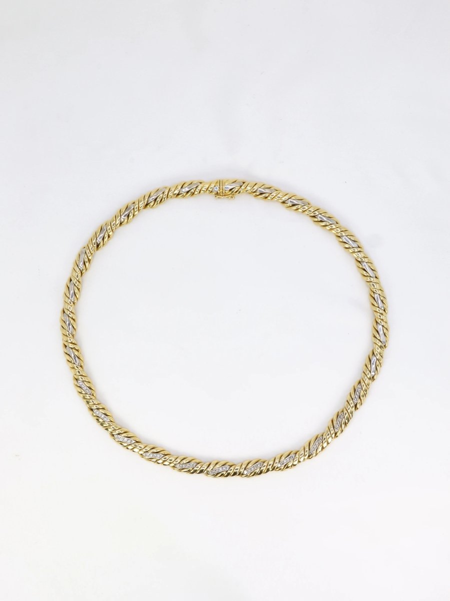 Collier vintage tressé en 2 tons d’or et diamants - Castafiore