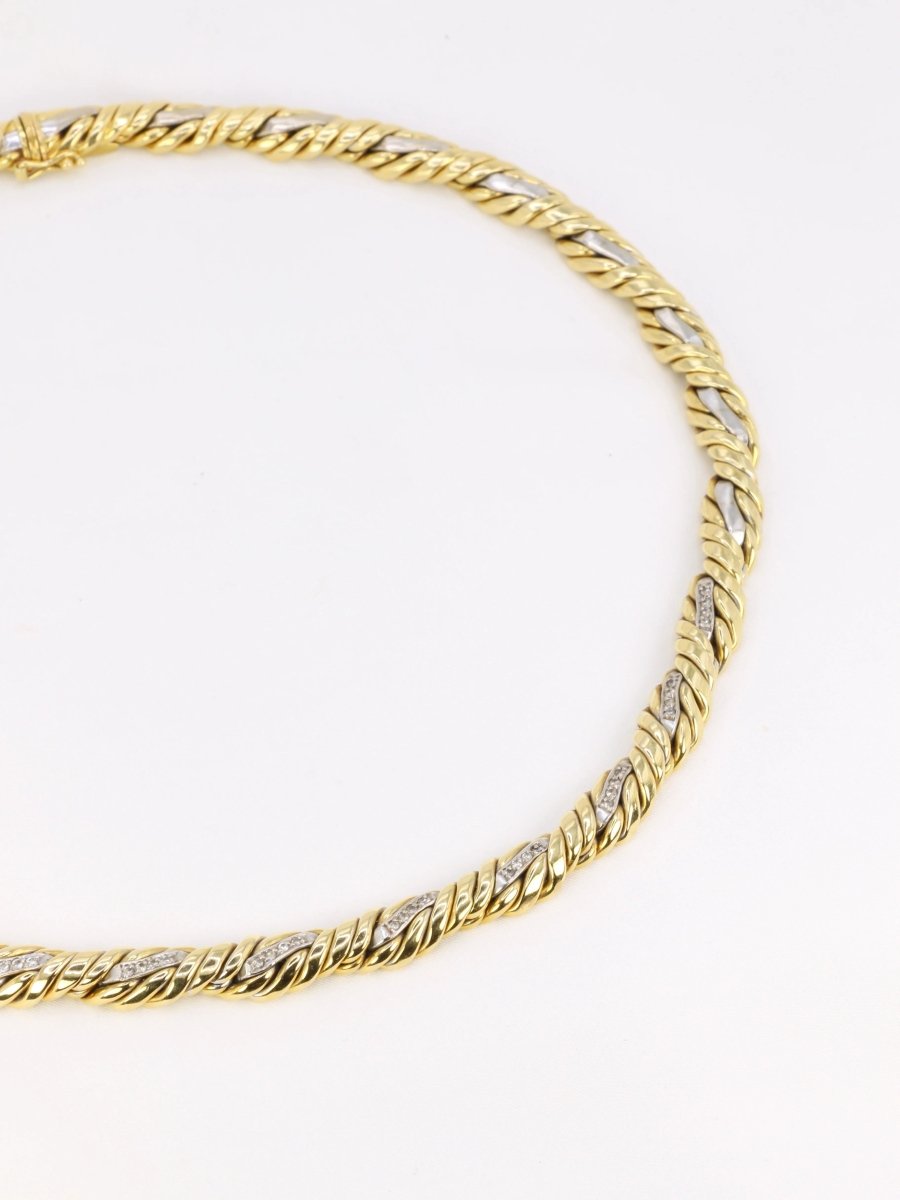 Collier vintage tressé en 2 tons d’or et diamants - Castafiore