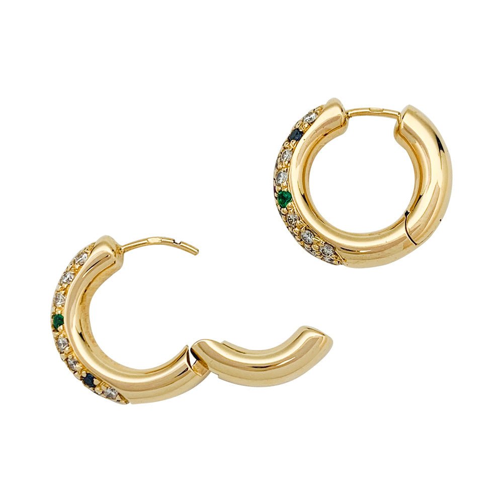 Créoles or jaune, diamants, pierres de couleur - Castafiore