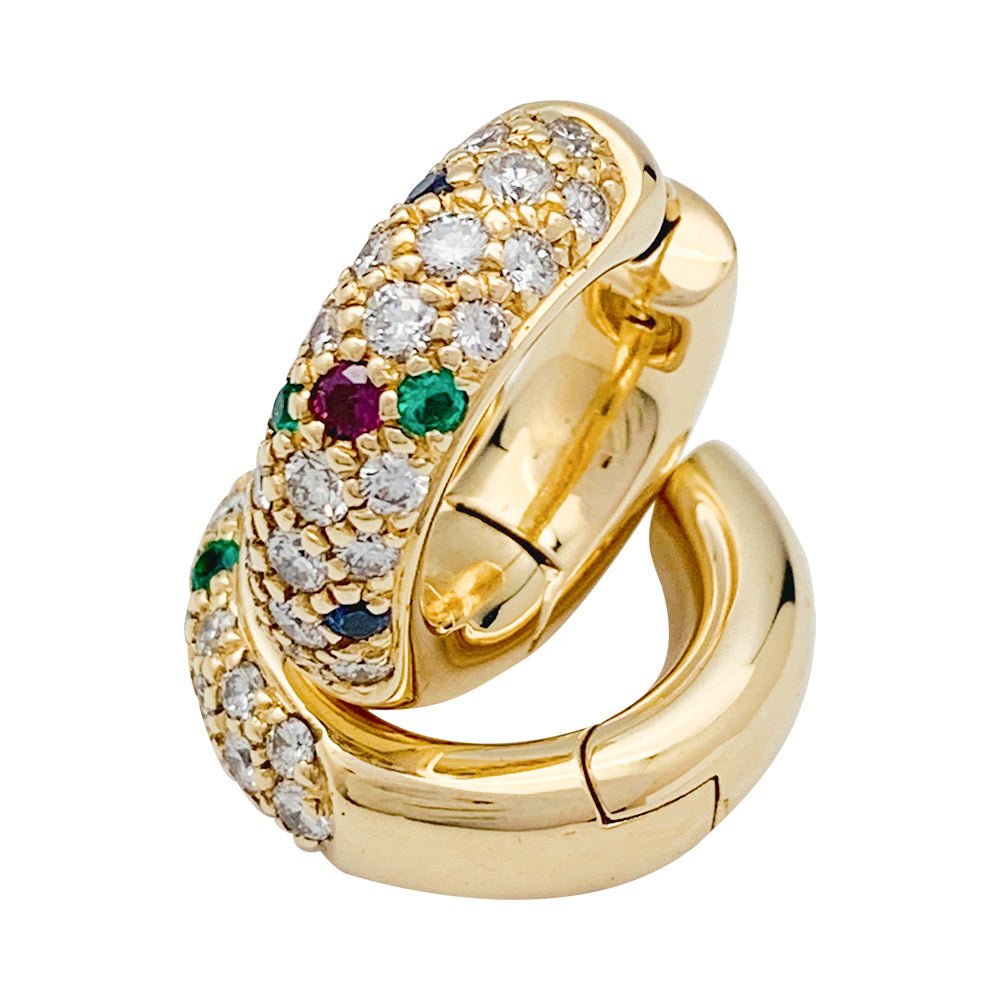 Créoles or jaune, diamants, pierres de couleur - Castafiore