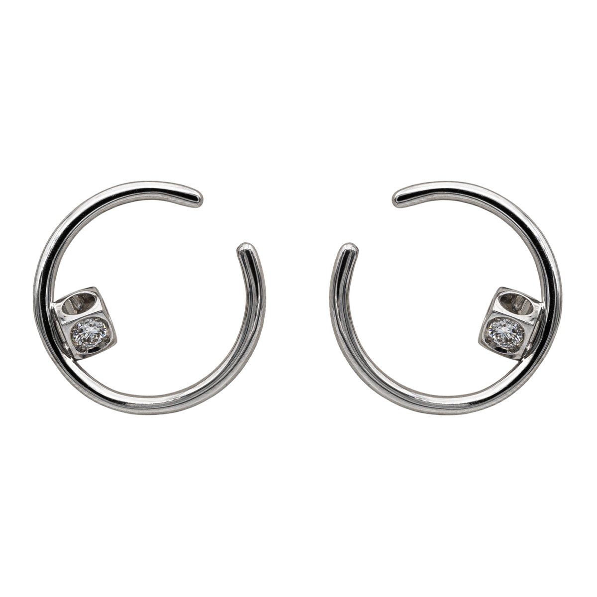 Dinh Van Boucles d'oreilles Créoles Le Cube Diamant Or blanc Diamant - Castafiore